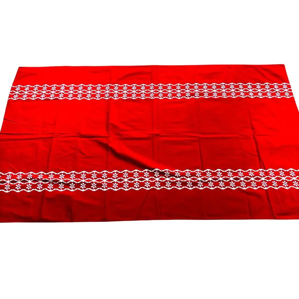 Vintage 60's printed cotton tablecloth red & white geometric print rectangle